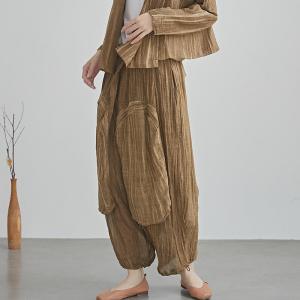 Summer Casual Patchwork Linen Large Ankle Pants