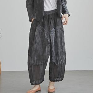 Summer Casual Patchwork Linen Large Ankle Pants