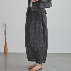 Summer Casual Patchwork Linen Large Ankle Pants