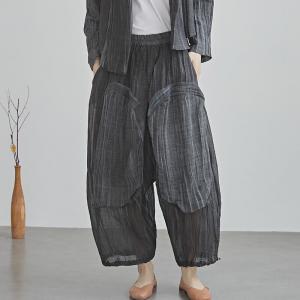 Summer Casual Patchwork Linen Large Ankle Pants