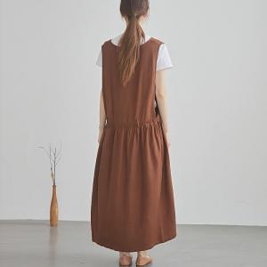 High Waist Silk Linen Plain Sun Dress