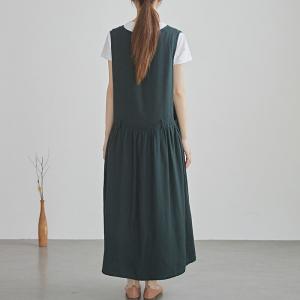 High Waist Silk Linen Plain Sun Dress