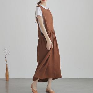 High Waist Silk Linen Plain Sun Dress