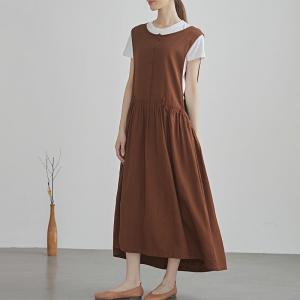 High Waist Silk Linen Plain Sun Dress