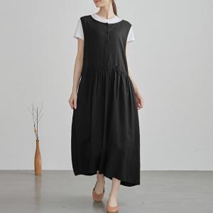 High Waist Silk Linen Plain Sun Dress