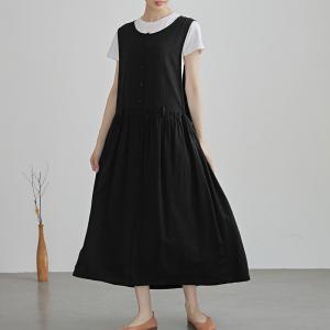 High Waist Silk Linen Plain Sun Dress