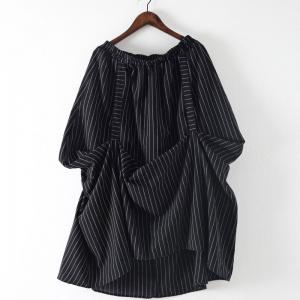 Vertical Striped Cotton Pleated Maxi Skirt