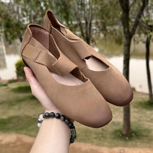 Soft Leather Slip-On Mary Jane Ballet Flats