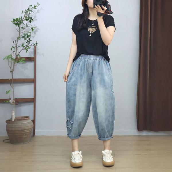 Stereo Star Patchwork Light Wash Mom Jeans