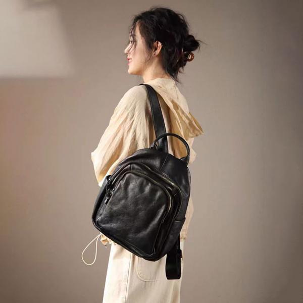 Preppy Style Cowhide Leather Versatile Backpack