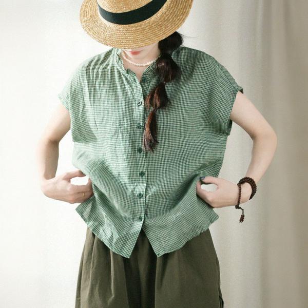 Organic Linen Short Sleeves Summer Blouse