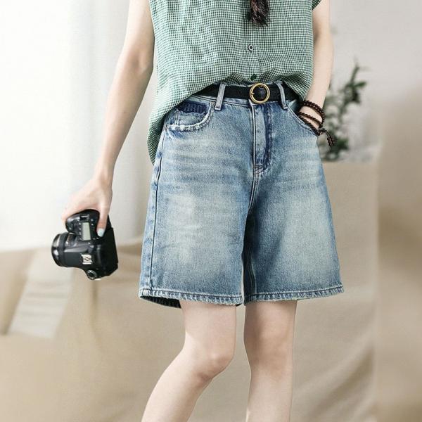 Wide Leg Light Wash Cotton Bermuda Jorts