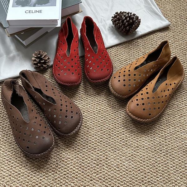 Breathable Comfort Hollow Out Wide Toe Flats