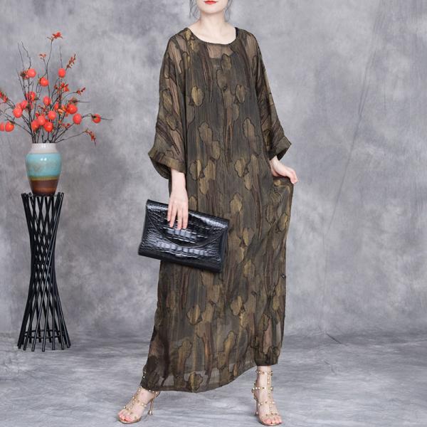 Side Slits Jacquard Silk Sheer Shift Dress