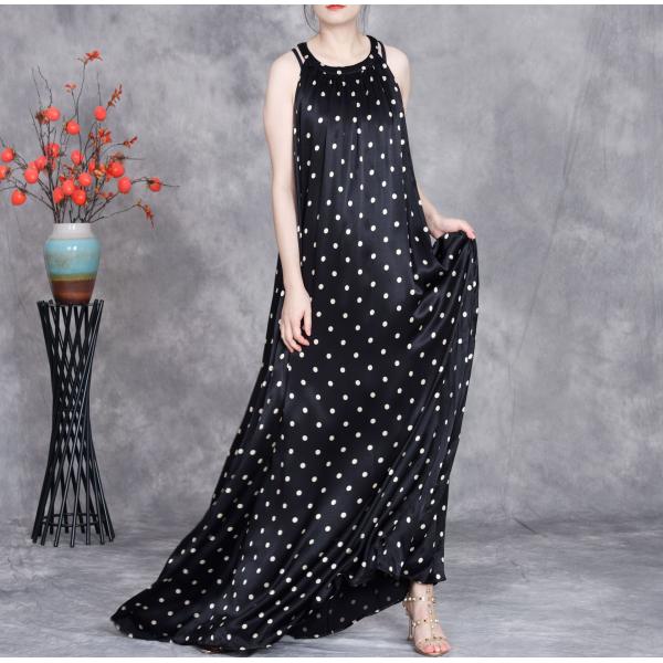 Black Polka Dot Silk Maxi Prom Slip Dress