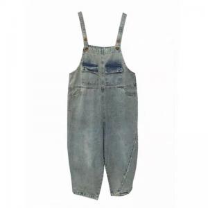 Flap Pockets Fringed Light Wash Jean Overalls