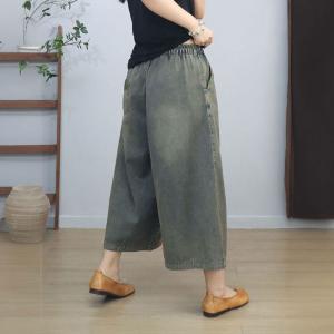 Chinese Embroidery Pull-On Wide Leg Jeans