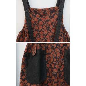 Black Front Pockets Printed Flax Harem Overalls