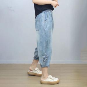 Stereo Star Patchwork Light Wash Mom Jeans