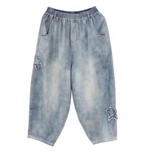 Stereo Star Patchwork Light Wash Mom Jeans