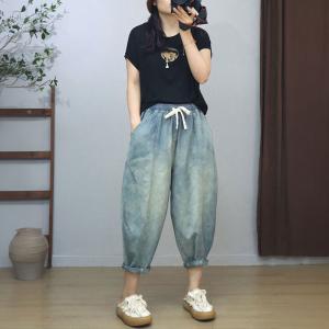 Summer Style Baggy Stone Wash Cropped Jeans