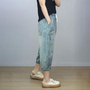 Summer Style Baggy Stone Wash Cropped Jeans