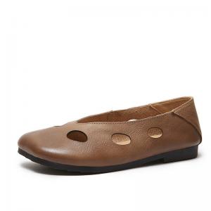 Round Toe Genuine Leather Holes Flat Comfort Shoes