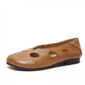Round Toe Genuine Leather Holes Flat Comfort Shoes