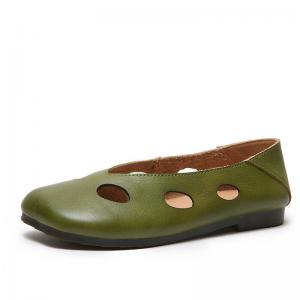 Round Toe Genuine Leather Holes Flat Comfort Shoes