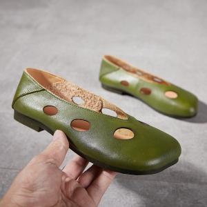 Round Toe Genuine Leather Holes Flat Comfort Shoes