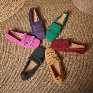 Business Chic Buckle Tassel Suede Flat Loafers