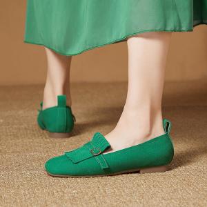 Business Chic Buckle Tassel Suede Flat Loafers