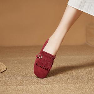 Business Chic Buckle Tassel Suede Flat Loafers