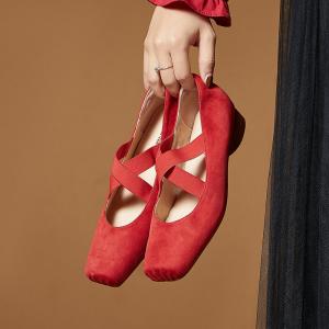 Front Cross Sheep Skin Low Heels Ballet Shoes