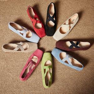 Front Cross Sheep Skin Low Heels Ballet Shoes