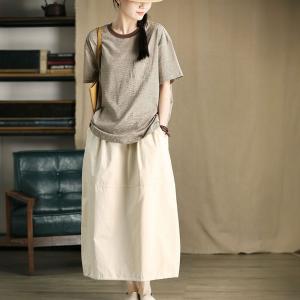 Coffee Stripes Casual Crew Neck Oversized T-shirt