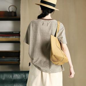 Coffee Stripes Casual Crew Neck Oversized T-shirt