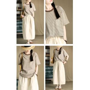 Coffee Stripes Casual Crew Neck Oversized T-shirt