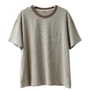 Coffee Stripes Casual Crew Neck Oversized T-shirt