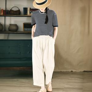 Blue Striped Short Sleeves Casual Tee
