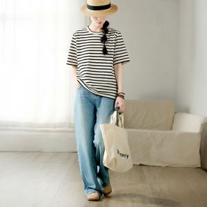 Comfy Casual Black Striped Lazy Day T-shirt