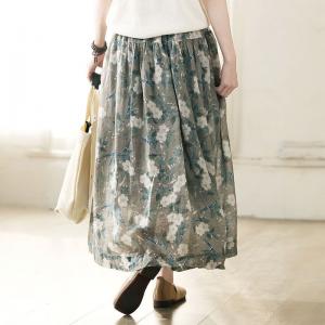 Summer Flowers Patterned Ramie Maxi Resort Skirt