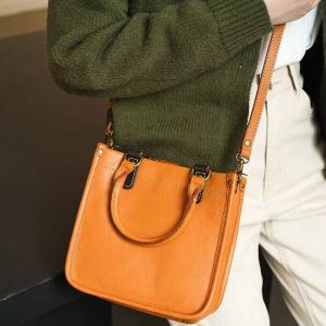 Vegetable-Tanned Leather Elegant Square Handbag