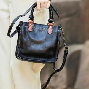 Vegetable-Tanned Leather Elegant Square Handbag