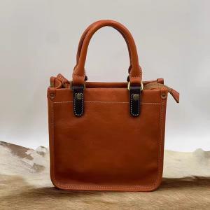 Vegetable-Tanned Leather Elegant Square Handbag