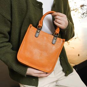 Vegetable-Tanned Leather Elegant Square Handbag