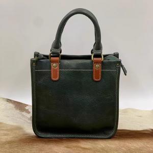 Vegetable-Tanned Leather Elegant Square Handbag