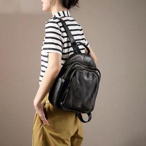 Preppy Style Cowhide Leather Versatile Backpack