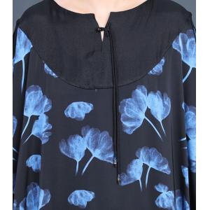Tassel Sweetheart Neck Blue Flowers Loose Fitting Dress