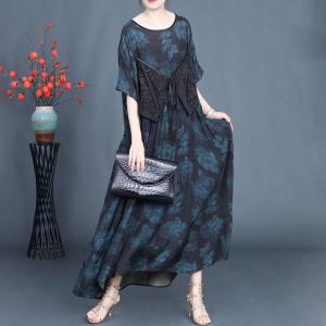 Loose-Fit Printed Layer Tied Winery Dress
